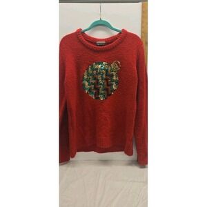 Christmas Sweater Red ~Sequined ornament -Allison Brittney Sweater Large Women's